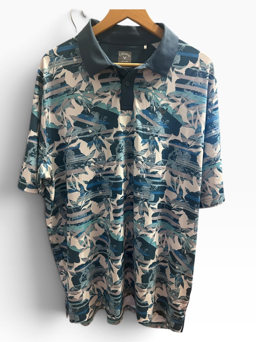 Callaway Men's Teal Navy Abstract Print Golf Polo XL Opti Dry